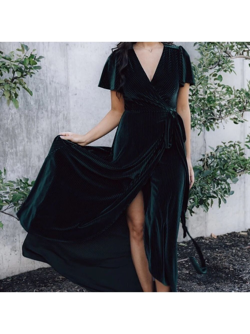 Baltic Born Dress Andi Wrap Maxi XS Green Velvet Ribbed Stretch Boho Gypsy